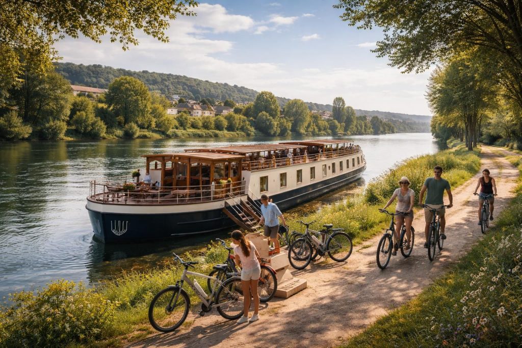 Croisière fluviale en péniche sur la Seine et la Loire avec escales à vélo électrique