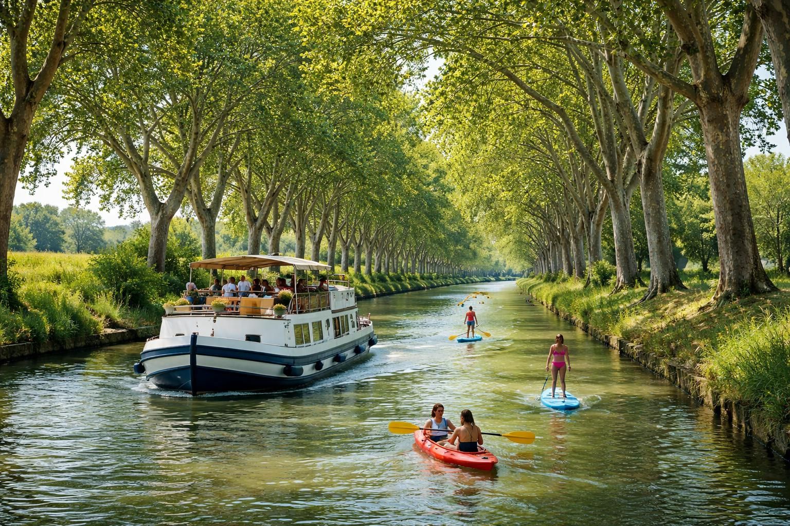 découvrez une croisière sportive en péniche alliant kayak, paddle et vélo pour explorer les magnifiques canaux français. une aventure active et nature au cœur de la france.