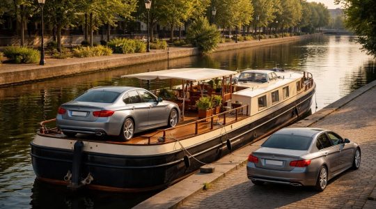louez une péniche confortable et sécurisée pour naviguer tout en gardant votre audi a4 ou bmw série 3 garée à quai. profitez d'une expérience unique alliant plaisir de la navigation et praticité.