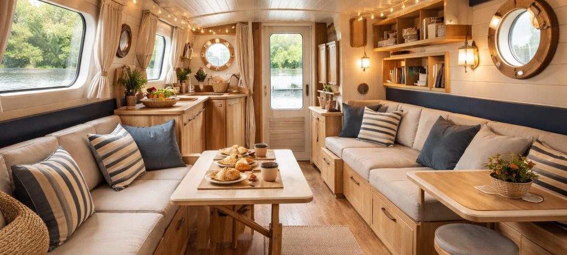 optimisez votre péniche avec des meubles gain de place et une décoration nautique pour créer un espace chaleureux et convivial.