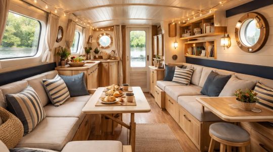 optimisez votre péniche avec des meubles gain de place et une décoration nautique pour créer un espace chaleureux et convivial.