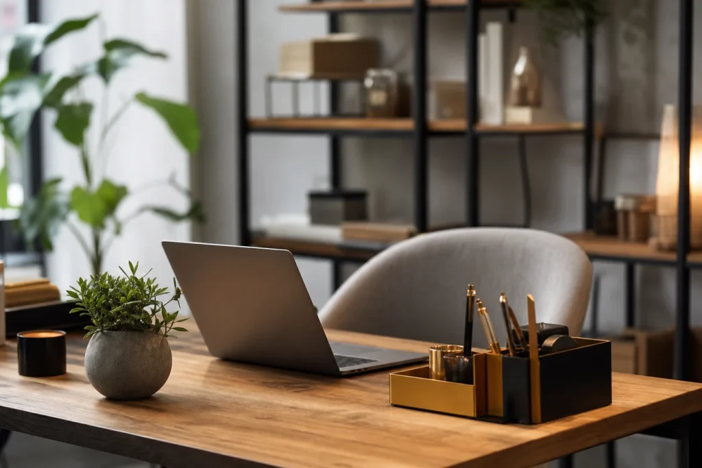 Rendre son espace de travail chic et efficace : l’art du rangement de bureau avec étagères et organisateurs